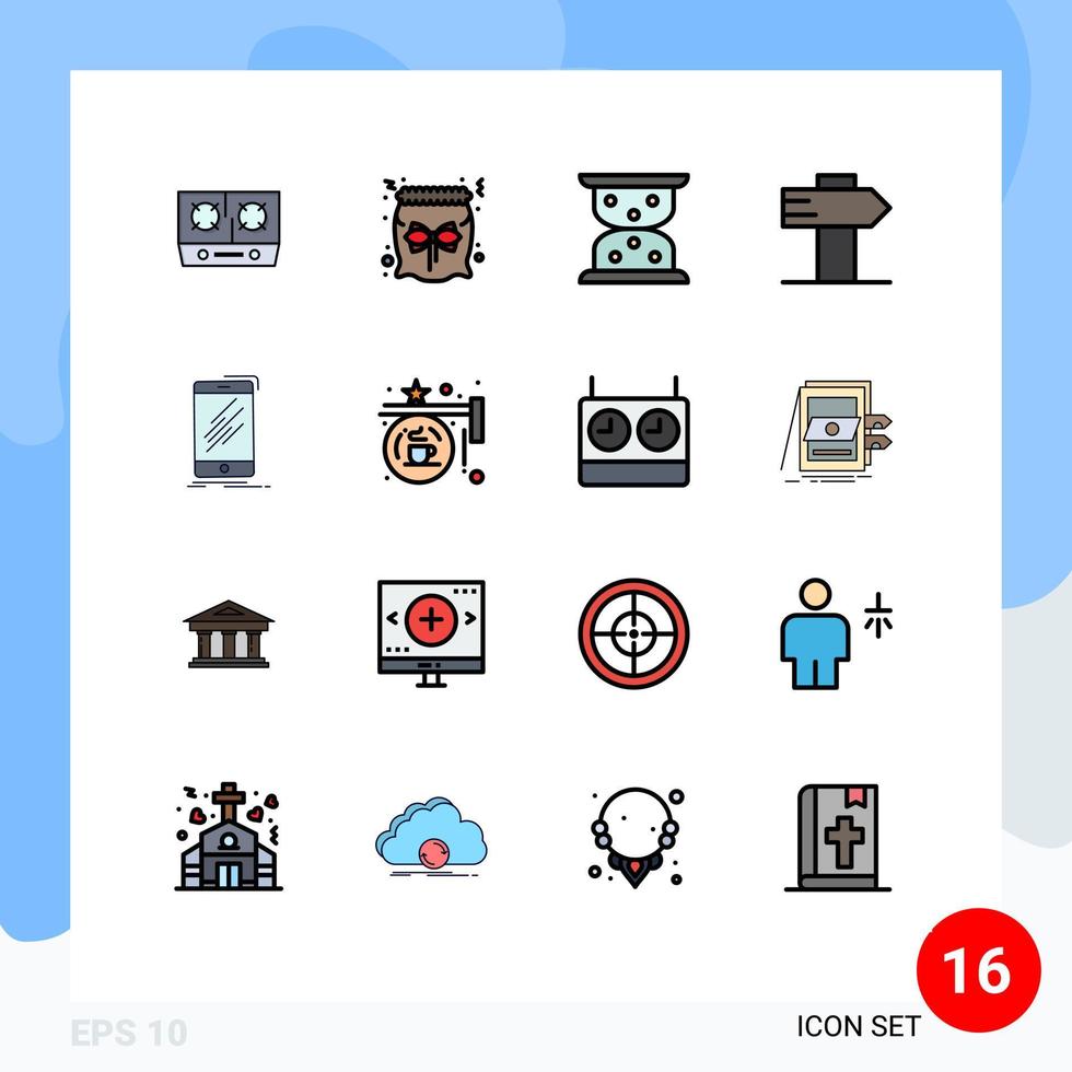 moderner Satz von 16 flachen, farbig gefüllten Linien Piktogramm von Smartphones mobiler Sanduhr-Gerätezeichen editierbare kreative Vektordesign-Elemente vektor