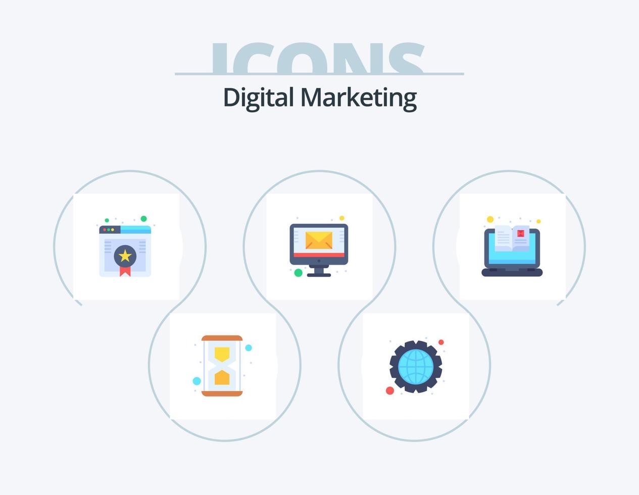 digitales Marketing flaches Icon Pack 5 Icon Design. Katalog. Email schicken. Lesezeichen. Monitor. Email vektor