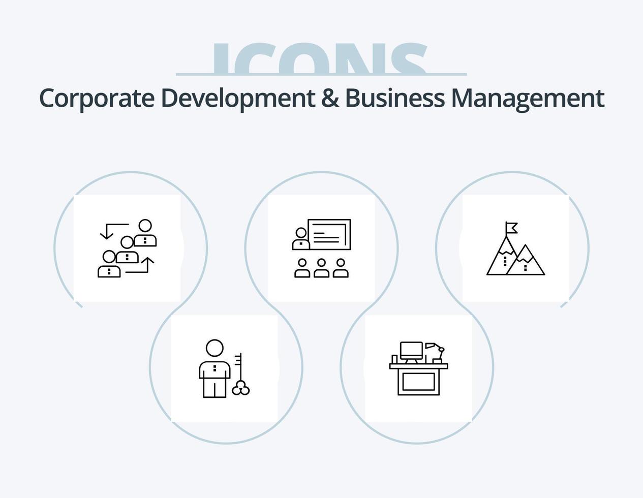 Corporate Development und Business Management Line Icon Pack 5 Icon Design. Fertig. Gewinner. Leistung. Berg vektor