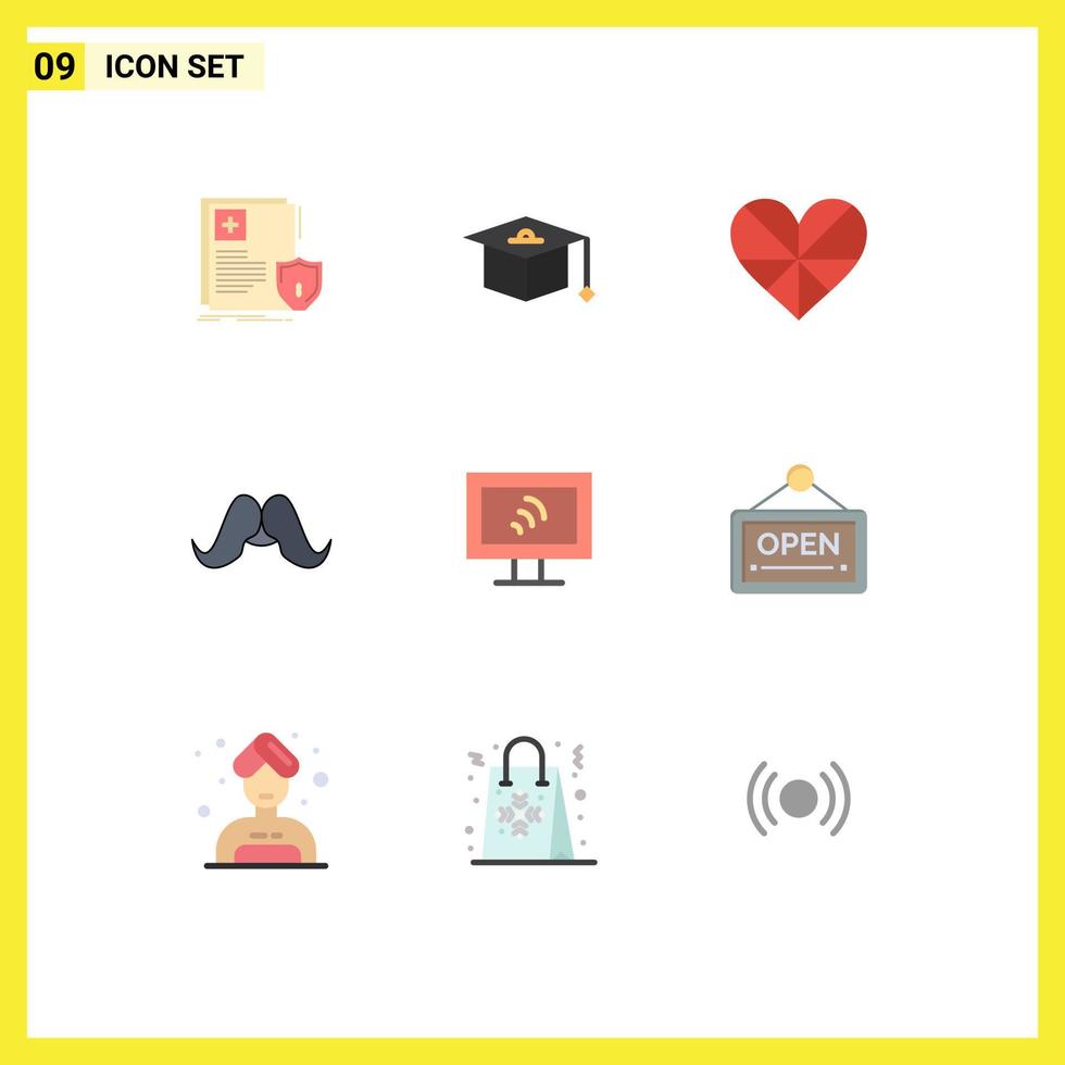 9 användare gränssnitt platt Färg packa av modern tecken och symboler av män Movember hjärta hipster gåva redigerbar vektor design element
