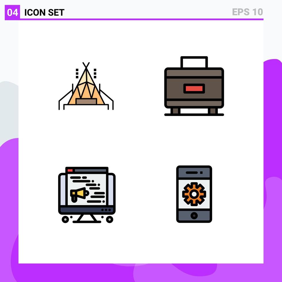 satz von 4 modernen ui symbolen symbole zeichen für camp cell urlaub computer telefon editierbare vektordesignelemente vektor