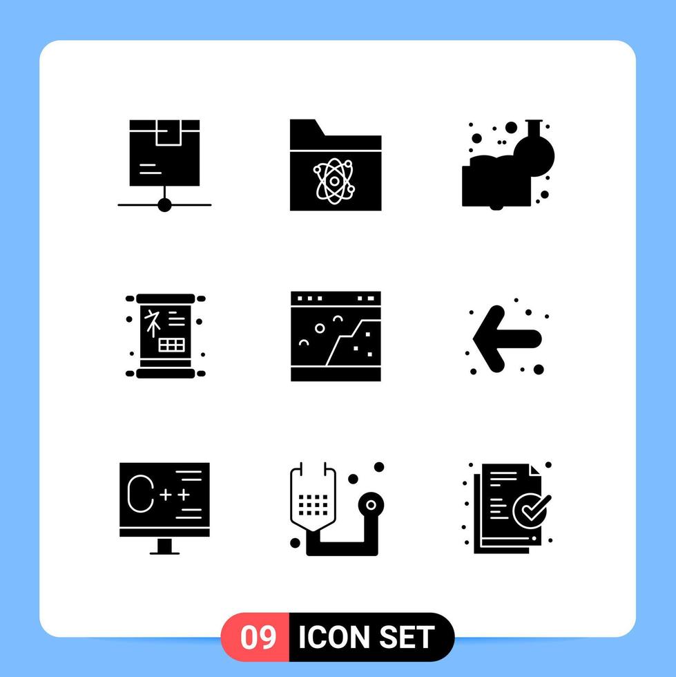 satz von 9 kommerziellen soliden glyphenpaket für browser neues jahr raumglück lernen chemie editierbare vektordesignelemente vektor