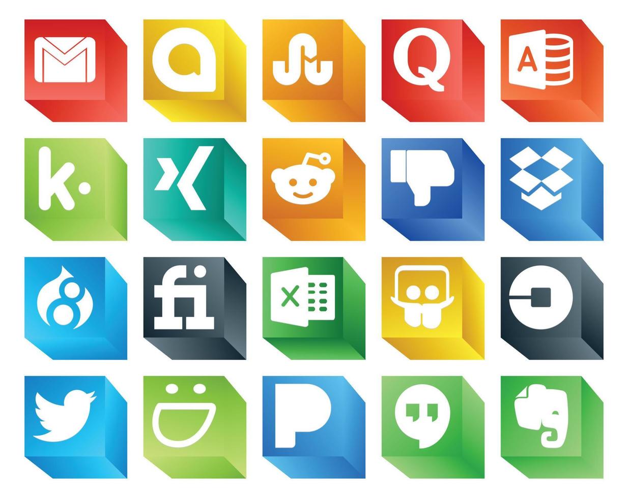 20 Social-Media-Icon-Packs, einschließlich Uber Excel Kik Fiverr Dropbox vektor