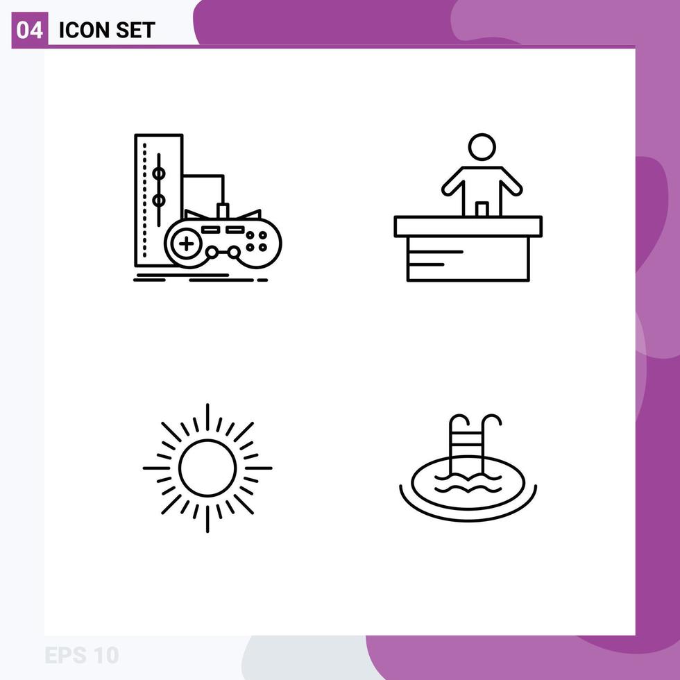 4 universelle Linienzeichen Symbole für Spielsonne Spieltisch Sonnenuntergang editierbare Vektordesign-Elemente vektor