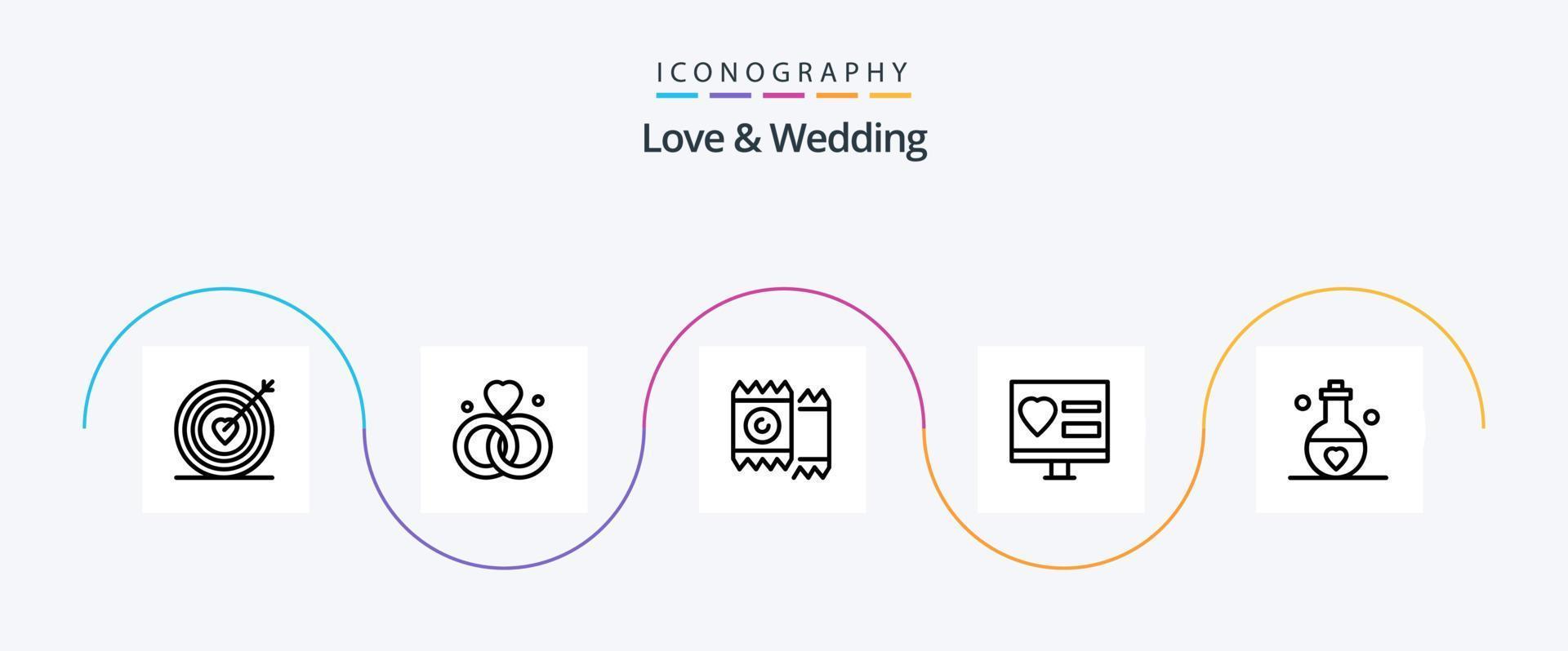 kärlek och bröllop linje 5 ikon packa Inklusive kärlek. app. bröllop. älskare vektor