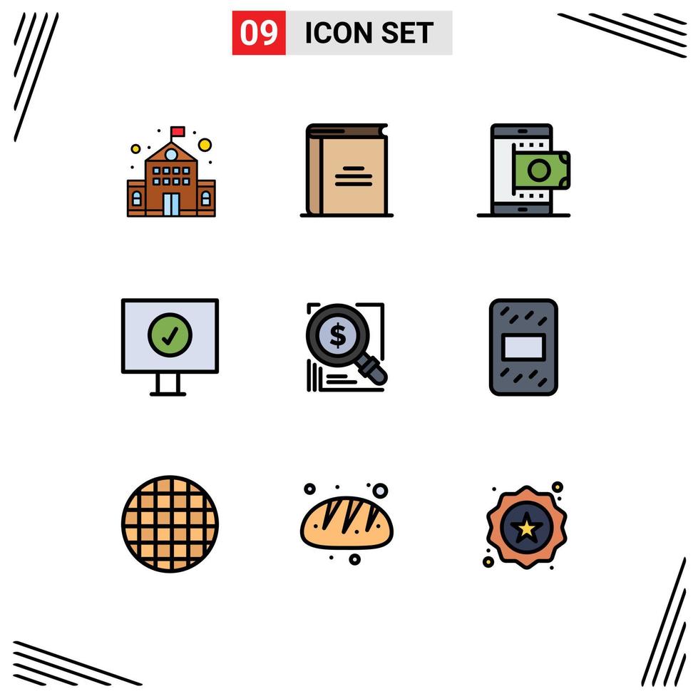 Filledline-Flachfarbpaket mit 9 universellen Symbolen für bearbeitbare Vektordesign-Elemente für den Schutz von mobilen Computern und Smartphones vektor