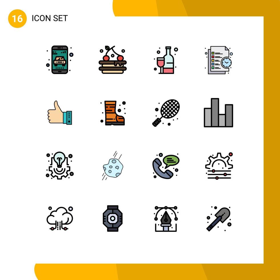 16 universell platt Färg fylld rader uppsättning för webb och mobil tillämpningar finger tid mataffär uppgift lista redigerbar kreativ vektor design element