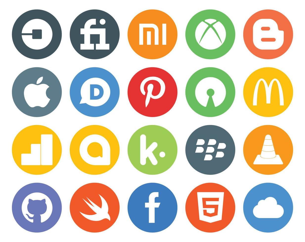 20 Symbolpakete für soziale Medien, einschließlich Media Blackberry Disqus Kik Google Analytics vektor