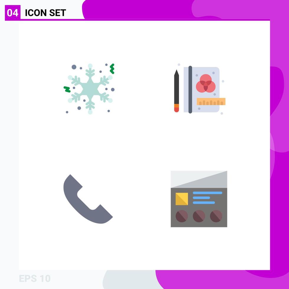 Gruppe von 4 modernen flachen Symbolen, die für flake mobile creative call lo editierbare Vektordesign-Elemente gesetzt werden vektor