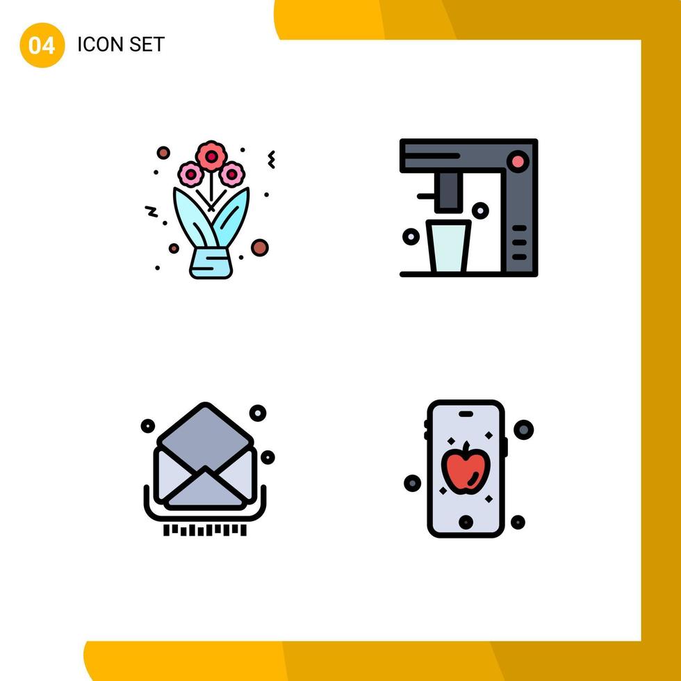 grupp av 4 fylld linje platt färger tecken och symboler för bukett post ro snabb mat e-post redigerbar vektor design element