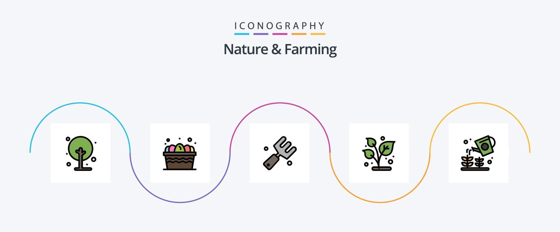 Natur- und Landwirtschaftslinie gefülltes flaches 5-Icon-Paket einschließlich Garten. Pflanze, Anlage. Landwirtschaft. Natur. anbauen; wachsen vektor