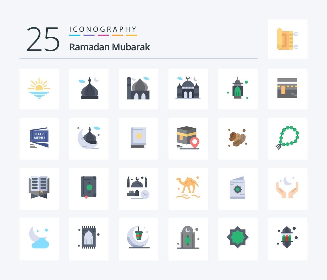 ramadan 25 platt Färg ikon packa Inklusive roza. meny. be. iftar. islam vektor