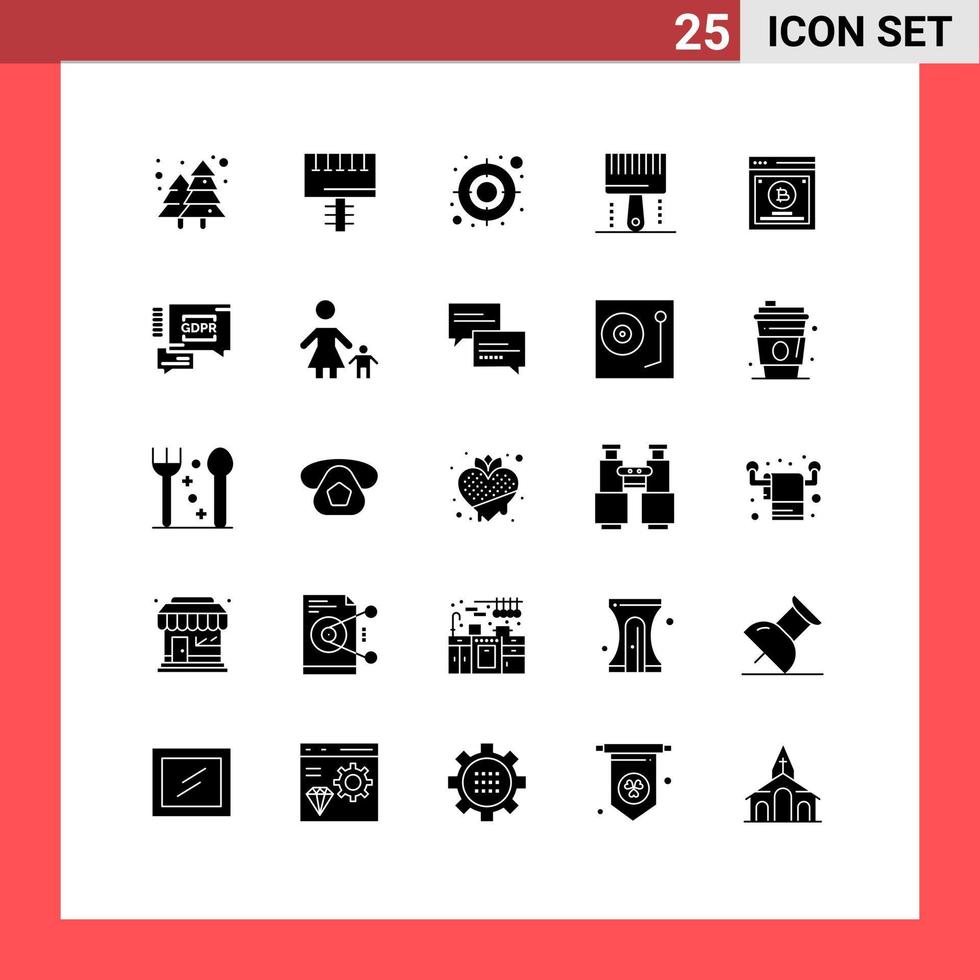 moderner Satz von 25 soliden Glyphen-Piktogrammen zum Vergleichen von bearbeitbaren Vektordesign-Elementen für das Programmieren von Publikums-Pinsel-Design vektor