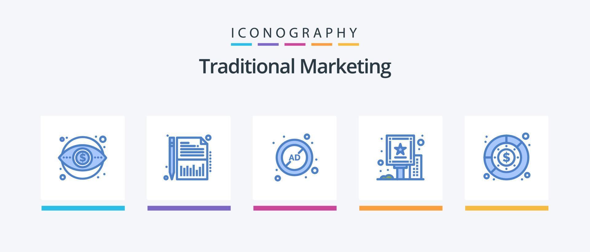traditionell marknadsföring blå 5 ikon packa Inklusive styrelse. reklam. ark. annons. blockera. kreativ ikoner design vektor
