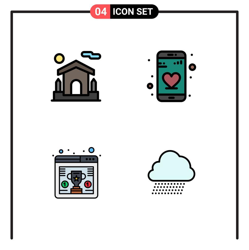 uppsättning av 4 vektor fylld linje platt färger på rutnät för Hem trofén egendom telefon himmel regn redigerbar vektor design element