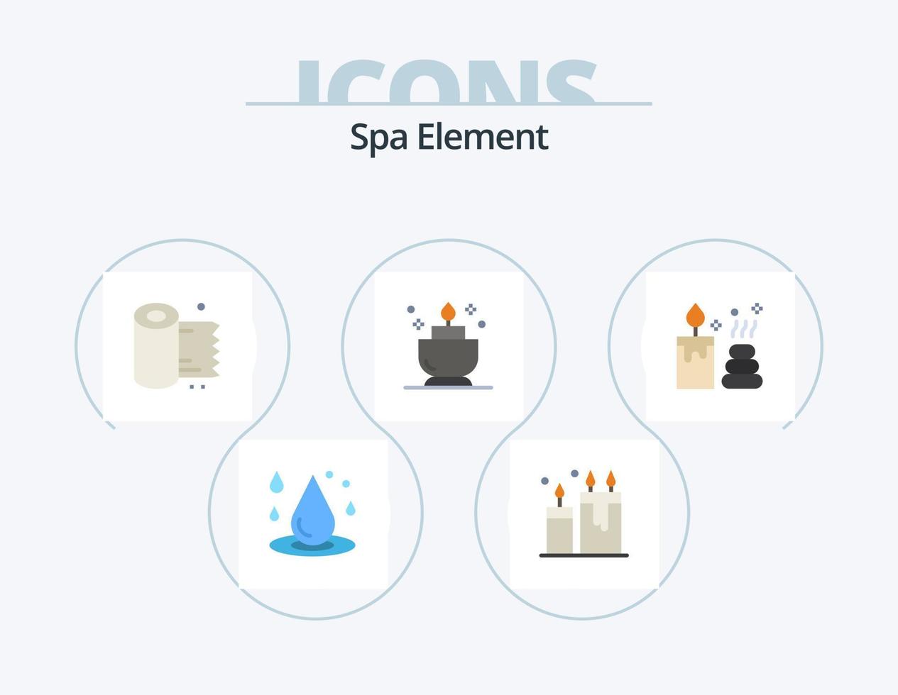 Spa-Element flaches Icon-Pack 5 Icon-Design. Spa. Spa. Entspannen Sie Sich. Kerze. rollen vektor