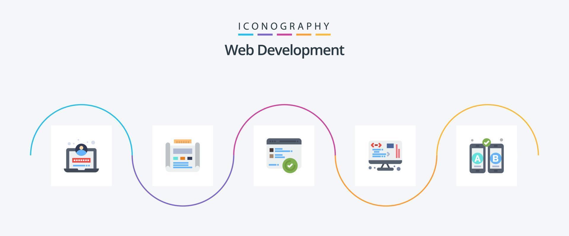 Webentwicklung Flat 5 Icon Pack inklusive Webdesign. Netz. Entwicklung. Verwaltung. Daten vektor