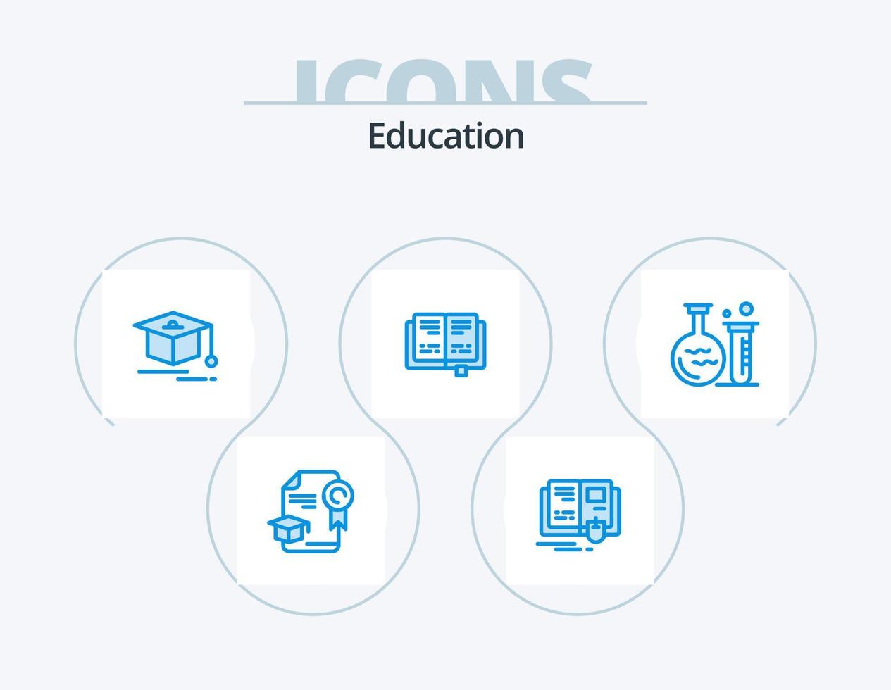 utbildning blå ikon packa 5 ikon design. utbildning. flaska. keps. rör. utbildning vektor