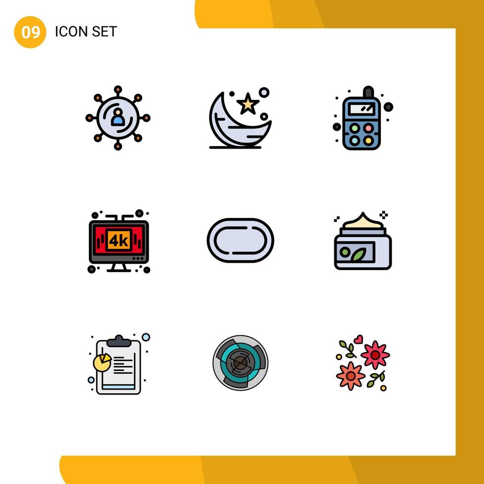 uppsättning av 9 modern ui ikoner symboler tecken för lcd media natt visa leksak redigerbar vektor design element