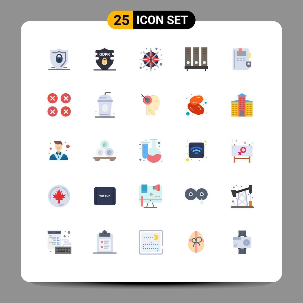 25 universelle flache Farben für Web- und mobile Anwendungen Buchdokument Kompass Datenbank Archiv bearbeitbare Vektordesign-Elemente vektor