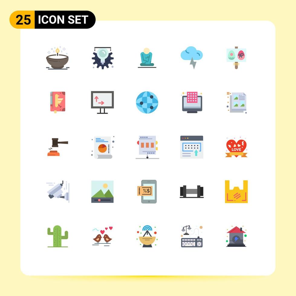 mobil gränssnitt platt Färg uppsättning av 25 piktogram av ägg väder bearbeta blixt- yoga redigerbar vektor design element