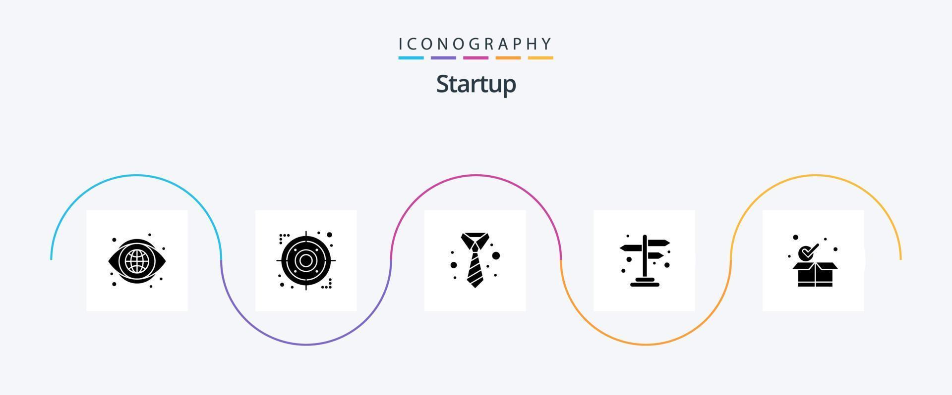 Startup Glyph 5 Icon Pack inklusive Paket. Straße überqueren. Unternehmen. Zeichen. Richtung vektor