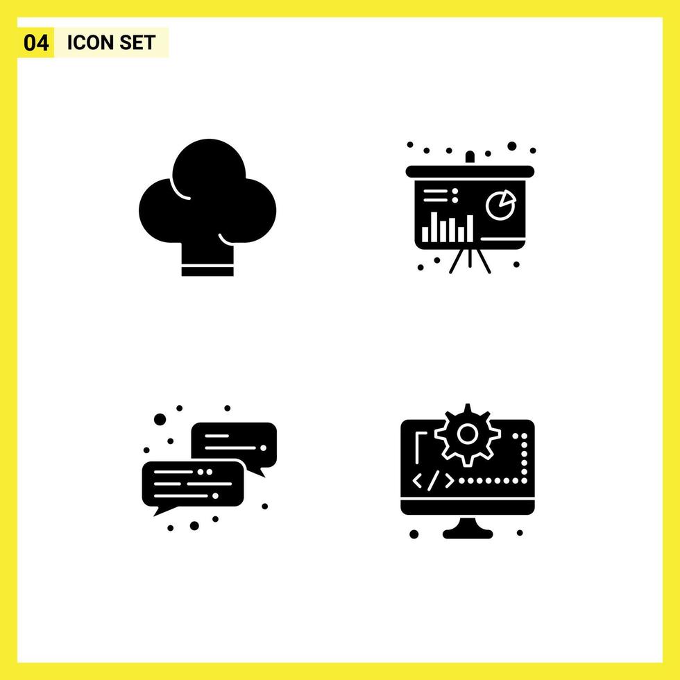 Piktogrammsatz aus 4 einfachen soliden Glyphen von Chefbüro-Diagramminformationen, die editierbare Vektordesign-Elemente codieren vektor