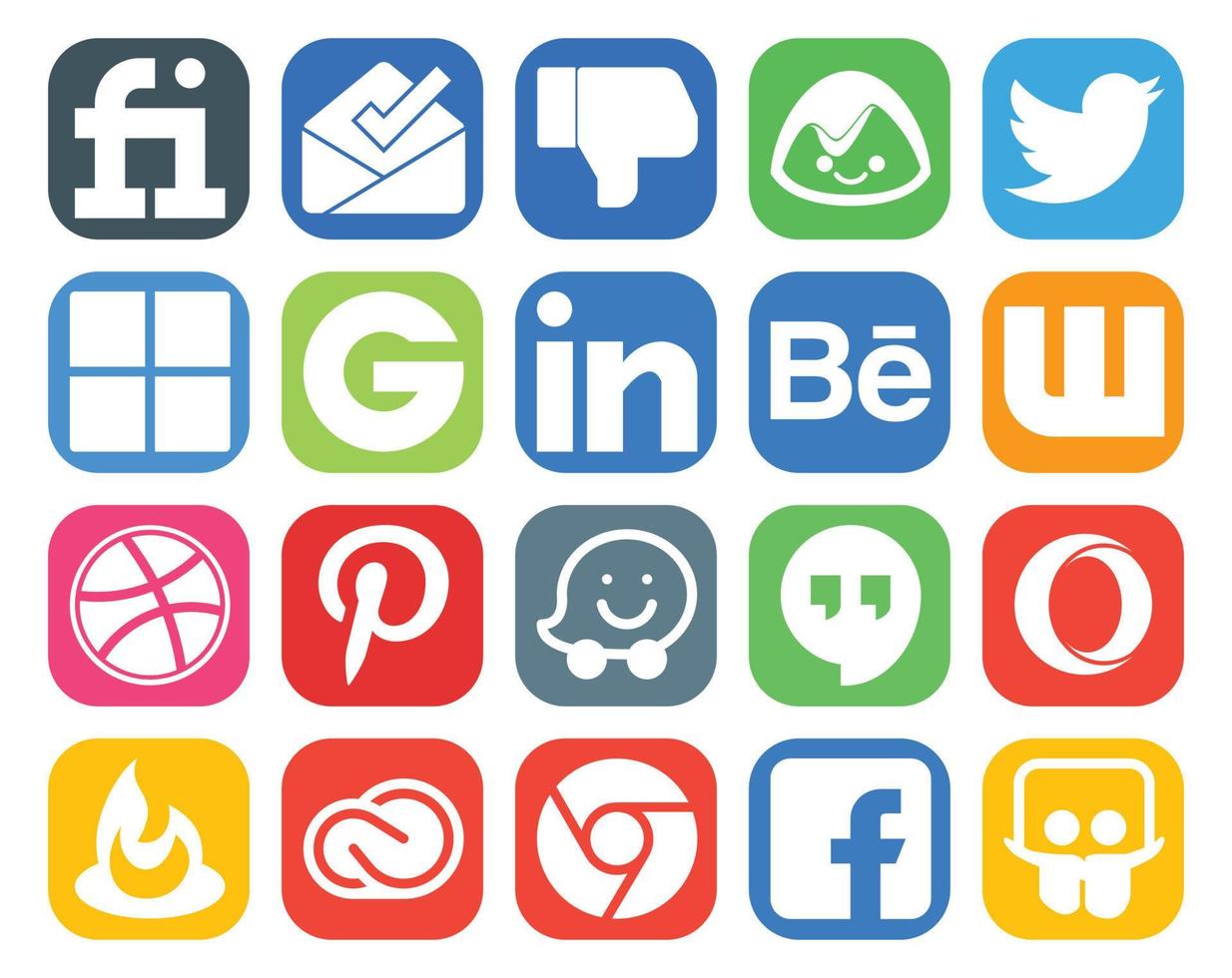 20 Social-Media-Icon-Packs, einschließlich Creative Cloud Opera Linkedin Hangouts Pinterest vektor