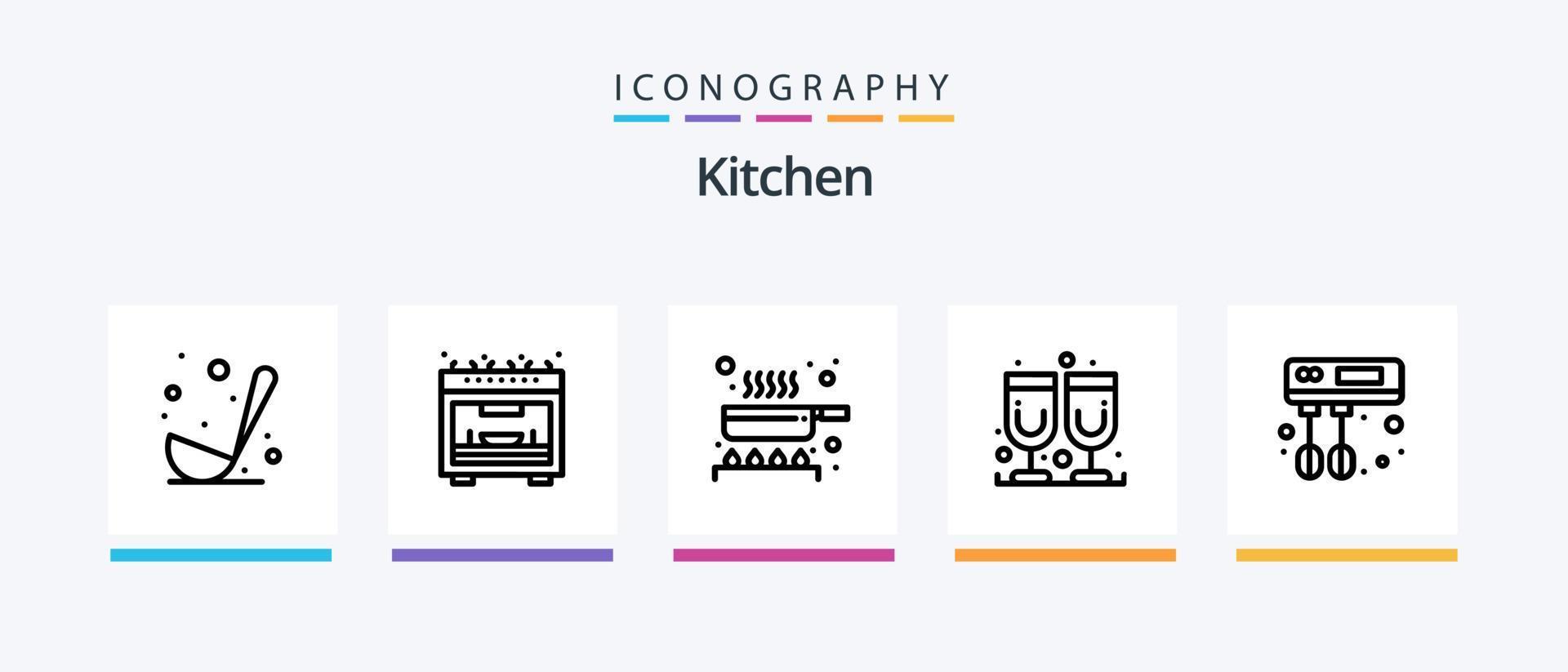 kök linje 5 ikon packa Inklusive . mikrovågsugn. kub. kök. varm. kreativ ikoner design vektor
