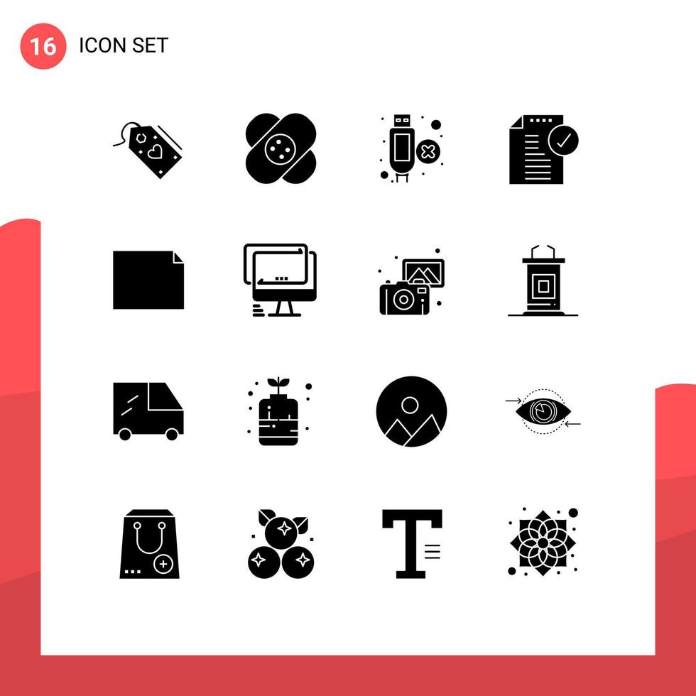 packa av 16 kreativ fast glyfer av dokumentera lägga märke till sår dokumentera godkänna redigerbar vektor design element