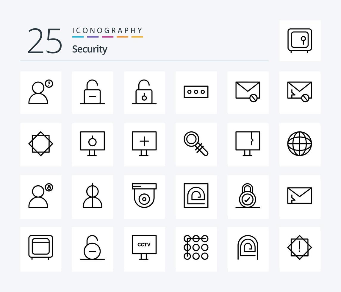 säkerhet 25 linje ikon packa Inklusive varning. säkerhet. säkerhet. varna. SMS vektor