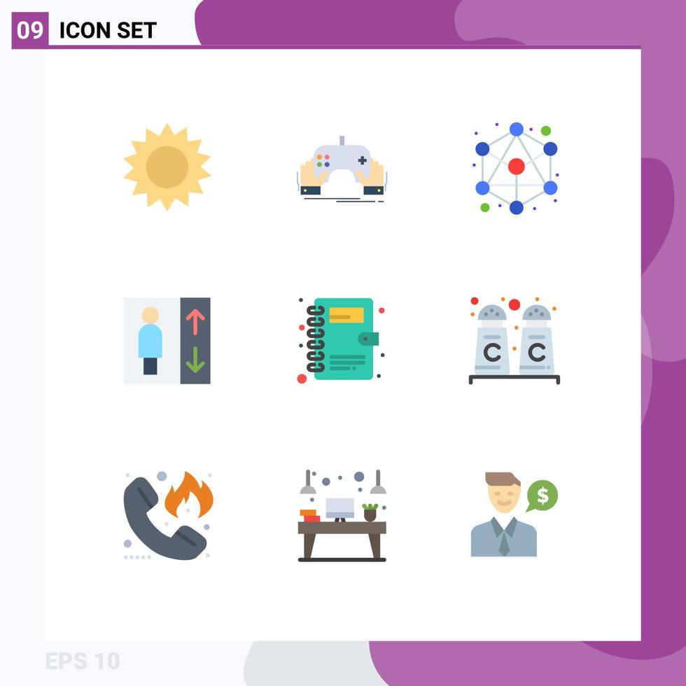 universell ikon symboler grupp av 9 modern platt färger av telefon bok bok app hiss hiss redigerbar vektor design element