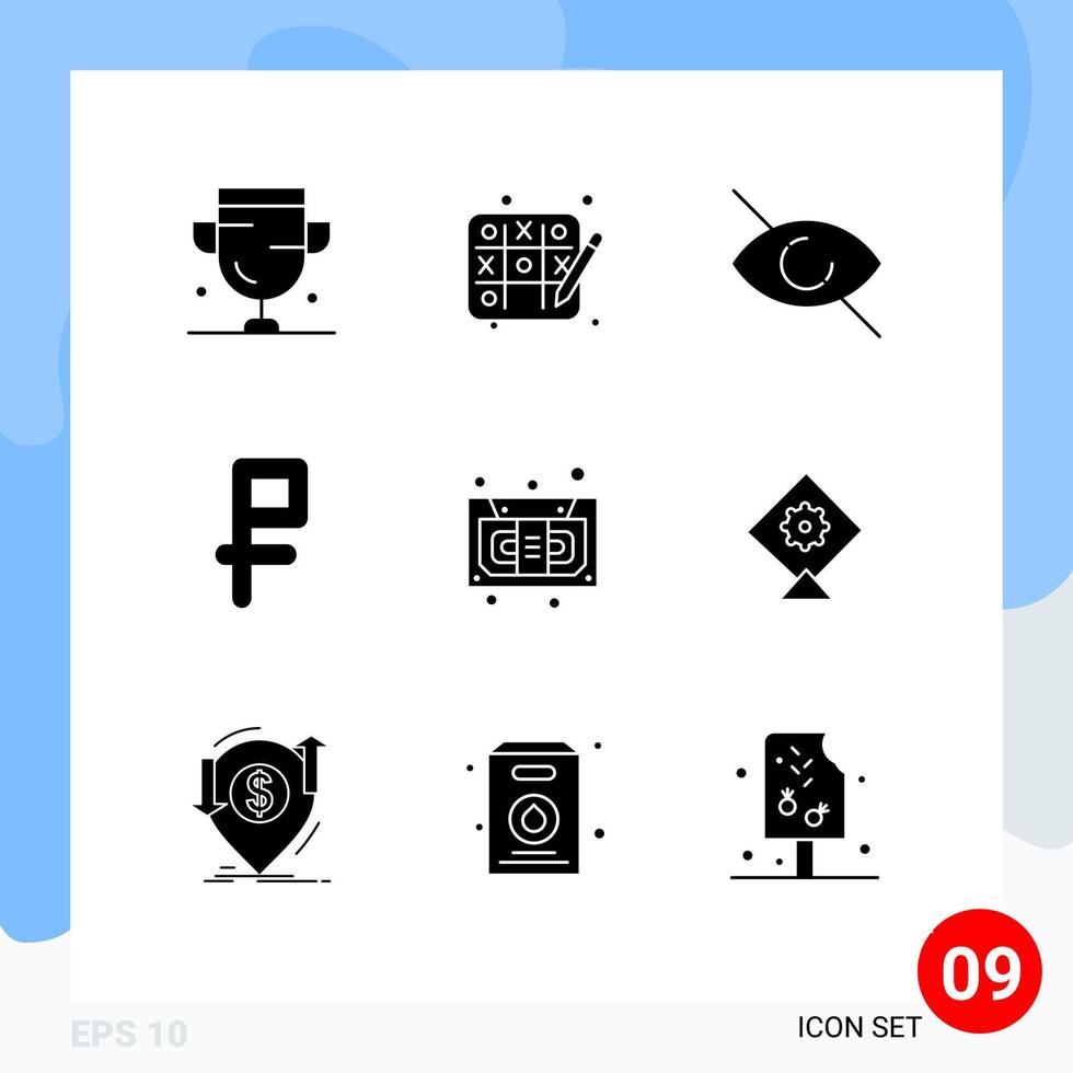 Stock Vector Icon Pack mit 9 Zeilen Zeichen und Symbolen für Recorder Kassette Auge Audio Geld editierbare Vektordesign-Elemente