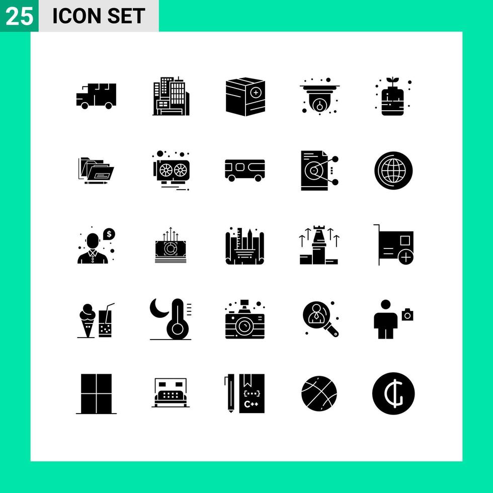 25 tematiska vektor fast glyfer och redigerbar symboler av dekorativ information låda säkerhet kam redigerbar vektor design element