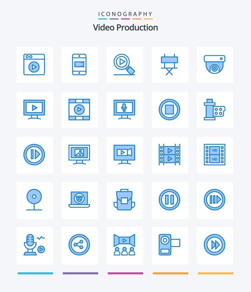 kreativ video produktion 25 blå ikon packa sådan som övervaka. media. video. cctv. hopfällbar stol vektor