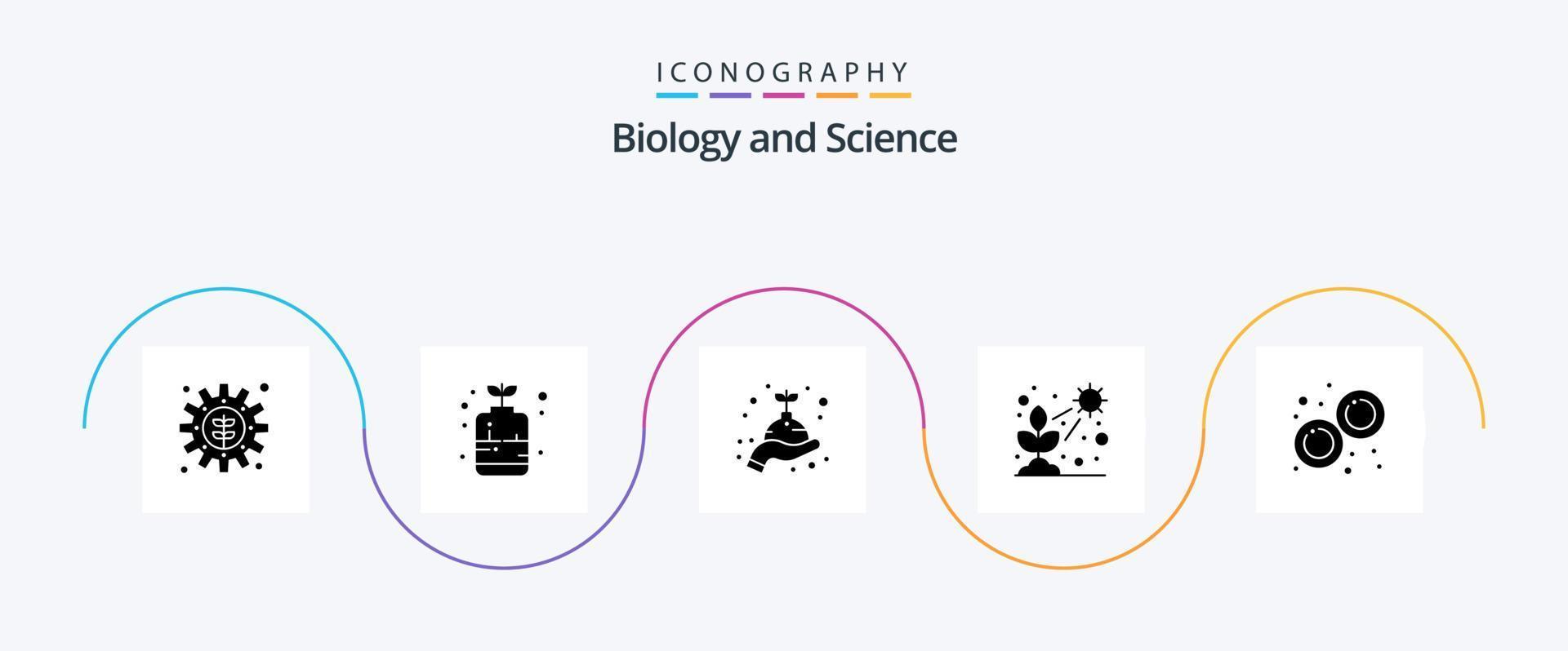 biologi glyf 5 ikon packa Inklusive biologi. växt. vård. ljus. kaktus vektor