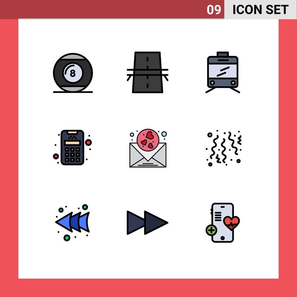 9 universell fylld linje platt Färg tecken symboler av post hjärta rutnät maskin kort redigerbar vektor design element