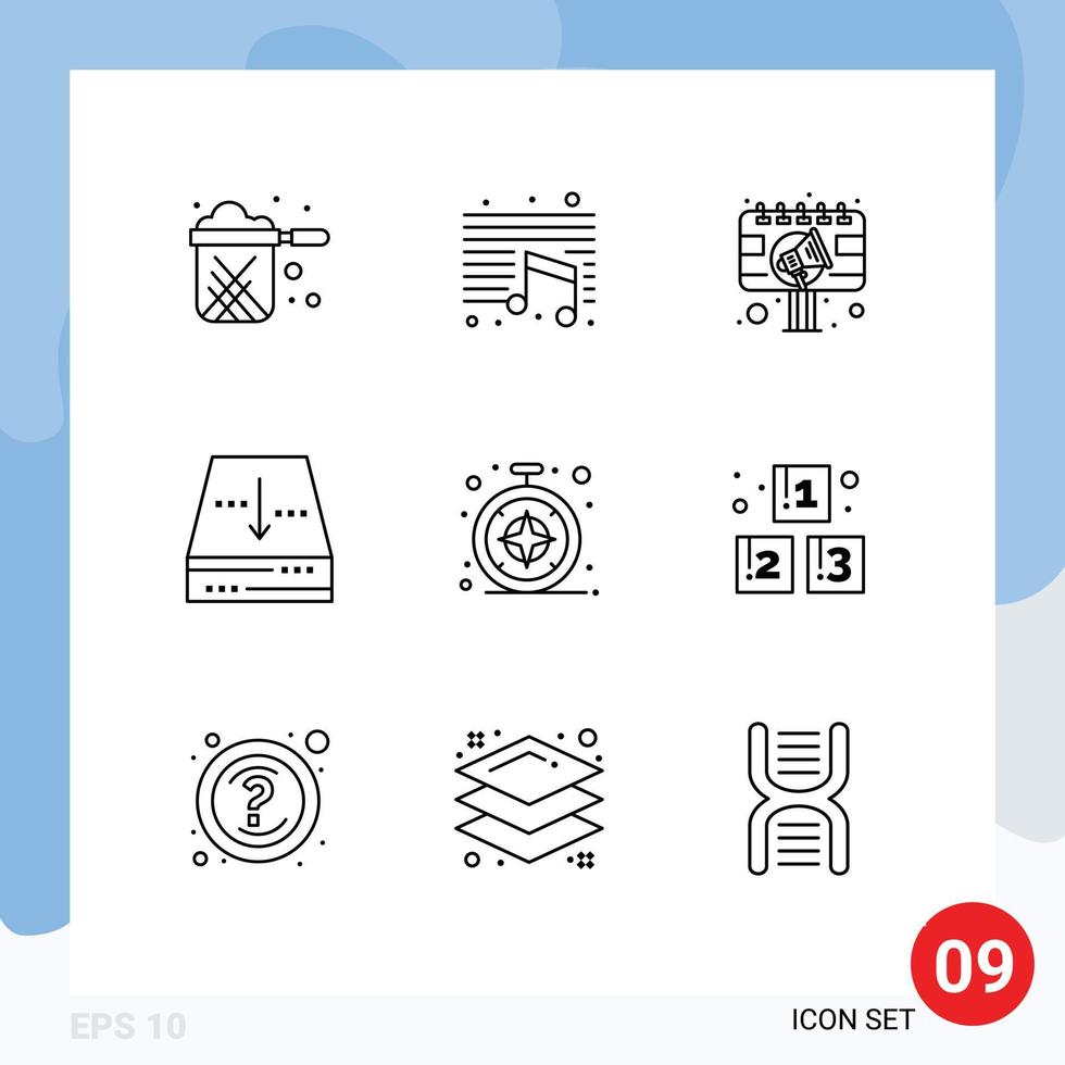 9 användare gränssnitt översikt packa av modern tecken och symboler av ner låda skola arkiv anslagstavla redigerbar vektor design element