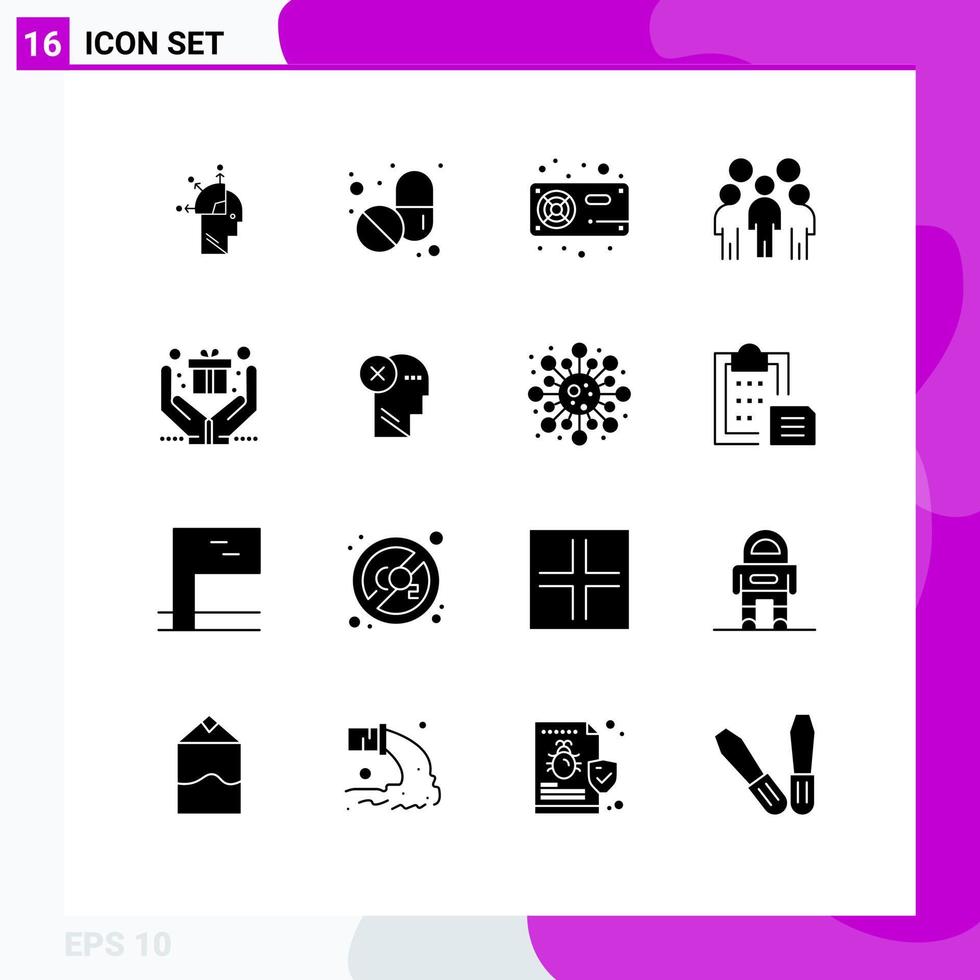 16 tematiska vektor fast glyfer och redigerbar symboler av gåva människor fläkt ledarskap grupp redigerbar vektor design element