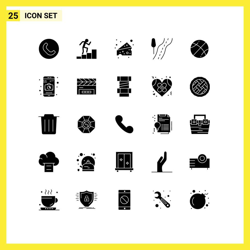 25 universell fast glyf tecken symboler av kamera utbildning swiss spel basketboll redigerbar vektor design element