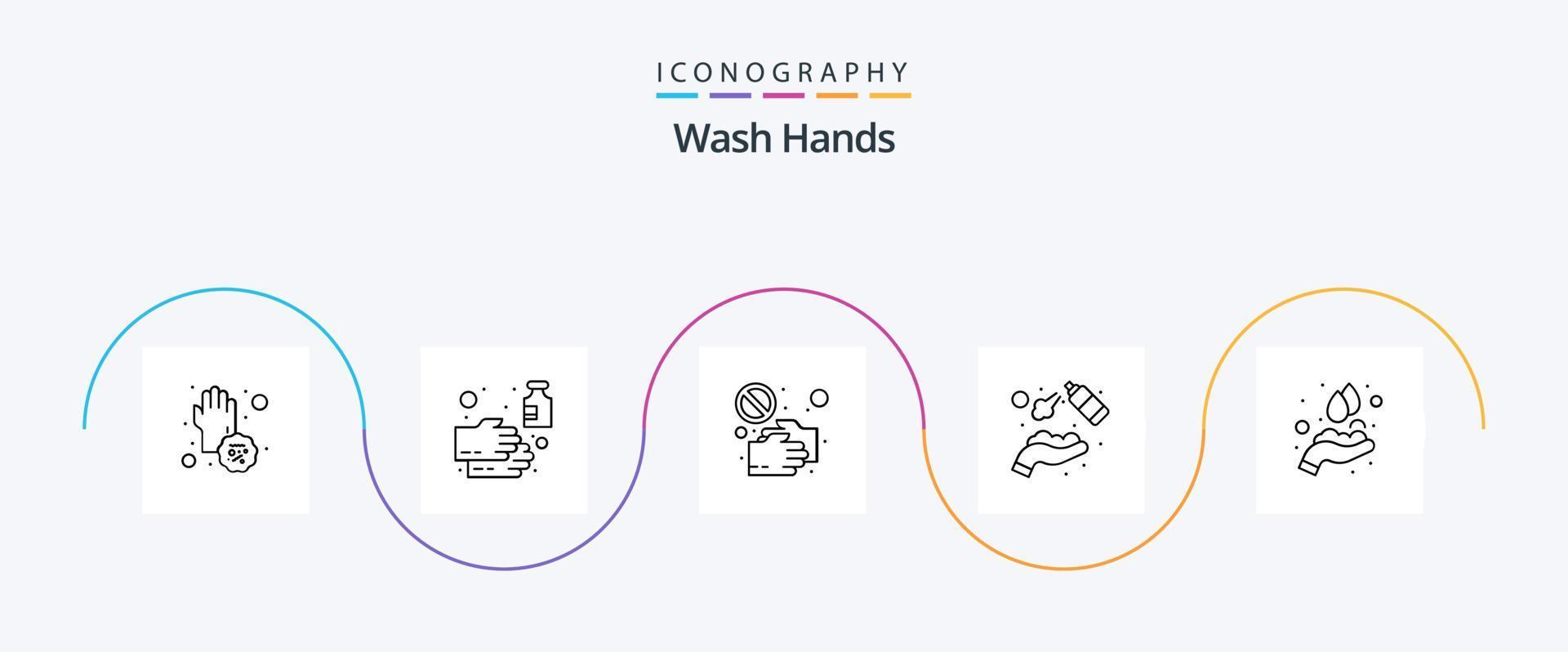 Hände waschen Linie 5 Icon Pack inklusive clean. berühren. waschen. Hand schütteln. nein vektor