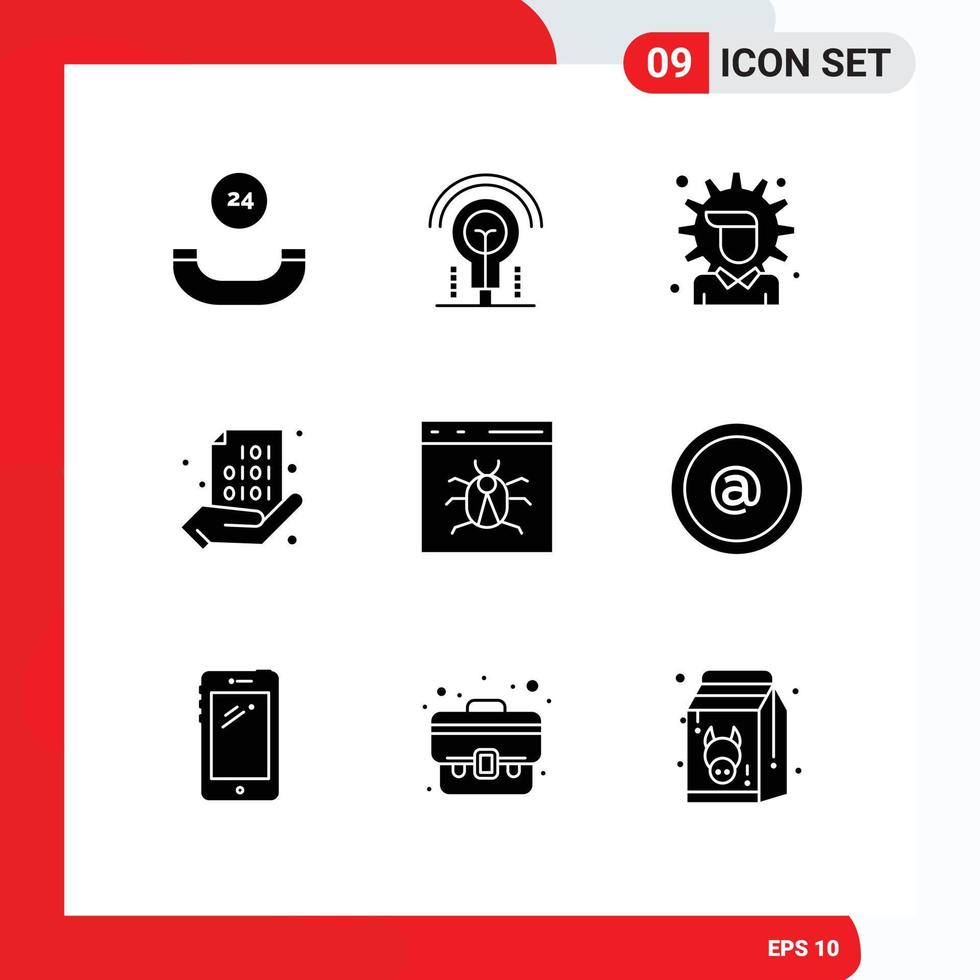 Stock Vector Icon Pack mit 9 Zeilen Zeichen und Symbolen für die Browsercodierung Geld Hand binär bearbeitbare Vektordesign-Elemente