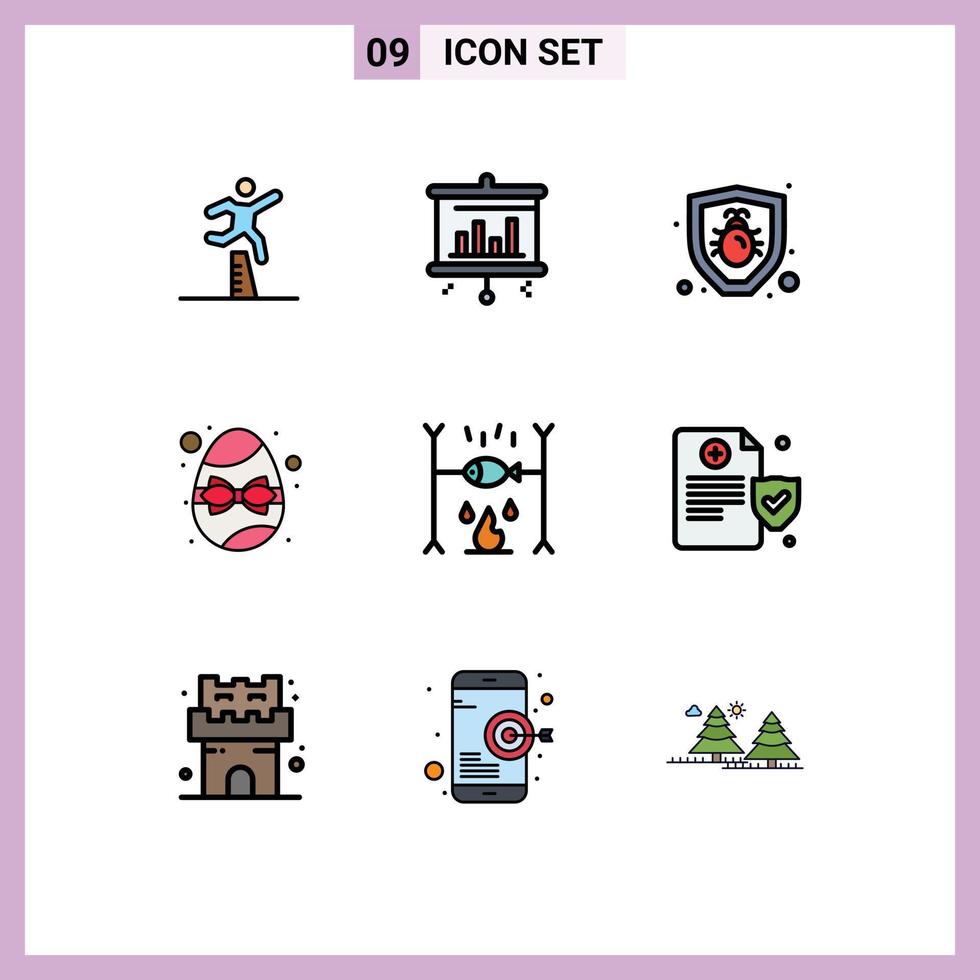 uppsättning av 9 modern ui ikoner symboler tecken för sommar middag insekt ägg påsk redigerbar vektor design element