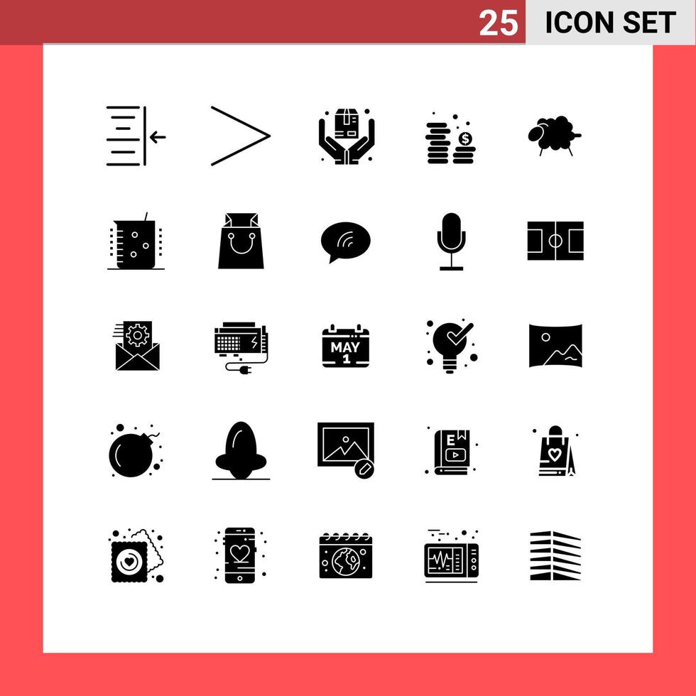 25 universell fast glyf tecken symboler av påsk får säker lamm pengar redigerbar vektor design element