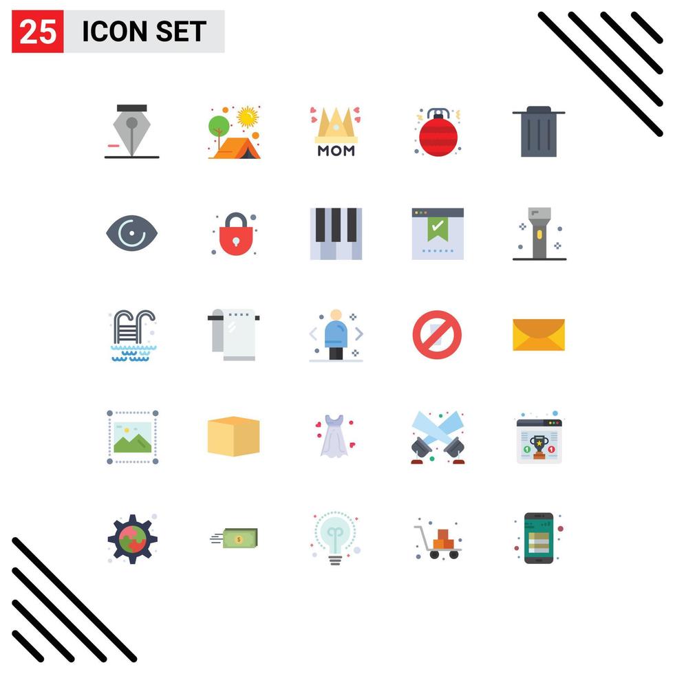 Stock Vektor Icon Pack mit 25 Zeilenzeichen und Symbolen für löschen Weihnachtsmütze Christbaumkugel Frau editierbare Vektordesign-Elemente