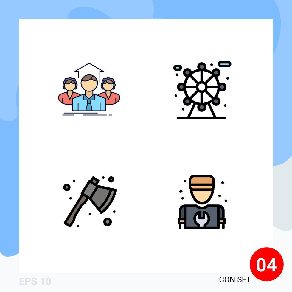Satz von 4 Vektor-Filledline-Flachfarben auf Raster für Team-Axt-Gruppenlebensspalter editierbare Vektordesign-Elemente vektor