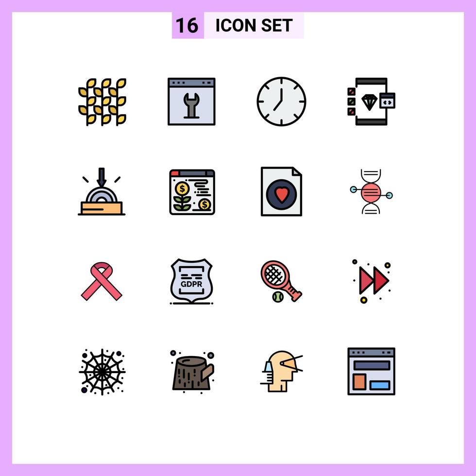 16 platt Färg fylld linje begrepp för webbplatser mobil och appar utveckla browser sida app media spelare redigerbar kreativ vektor design element