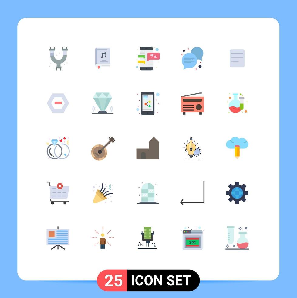 benutzeroberflächenpaket mit 25 grundlegenden flachen farben von textdialog-videogesprächshandy-bearbeitbaren vektordesignelementen vektor