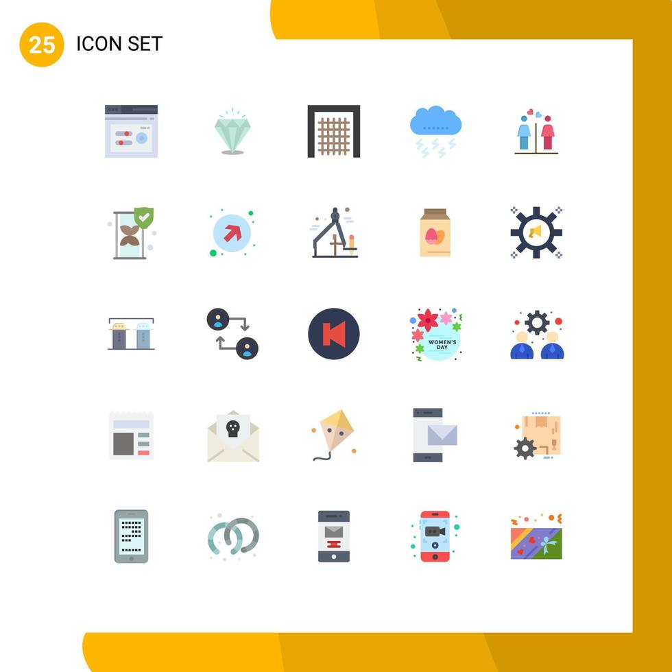 flacher farbsatz der mobilen schnittstelle mit 25 piktogrammen der liebe, erntedanktor, blitz, herbst, editierbare vektorgestaltungselemente vektor