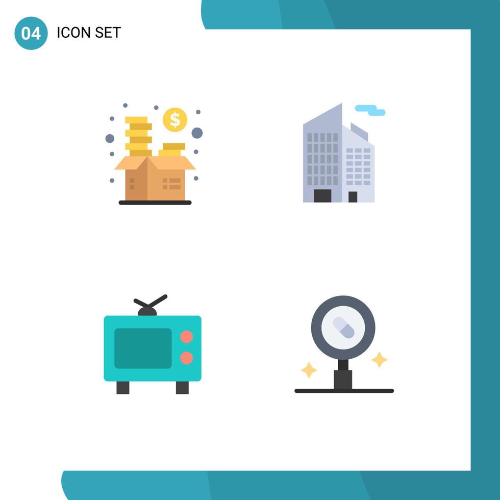 mobil gränssnitt platt ikon uppsättning av 4 piktogram av finansiering tv fond kontor forskning redigerbar vektor design element